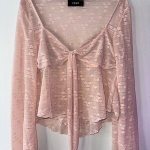 Cider Dusty Pink Lace Tie-Front Long Sleeve Blouse